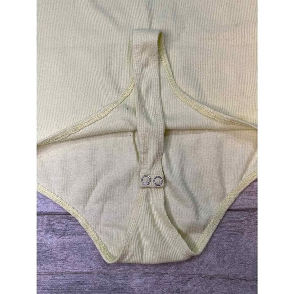 Picot‎ Trim Cotton Blen Rib Bodysuit Green Small - Picture 4 of 5